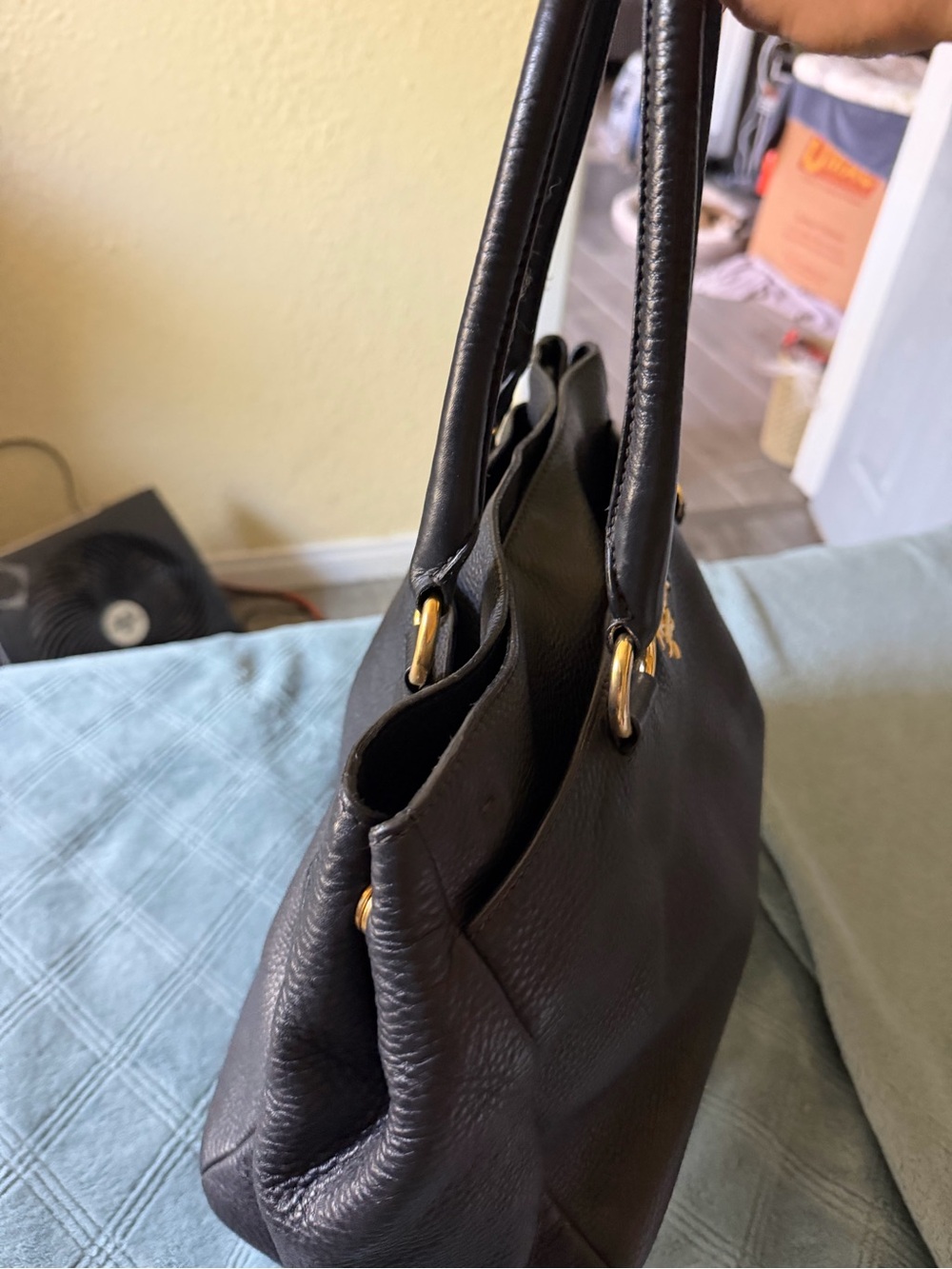 Prada Black Pebbled Leather Top-Handle Tote with Gold Hardware - Picture 3 of 11